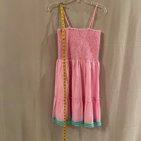 Sail to Sable Spaghetti Strap Smocked Dress Pink/White / Green Sz M NWOT - Picture 4 of 10